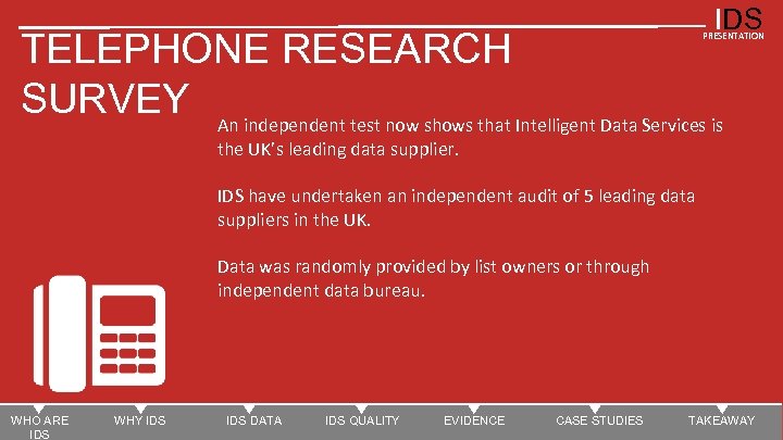 IDS TELEPHONE RESEARCH SURVEY An independent test now shows that Intelligent Data Services is