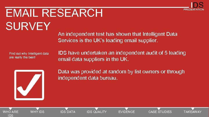IDS EMAIL RESEARCH SURVEY PRESENTATION An independent test has shown that Intelligent Data Services