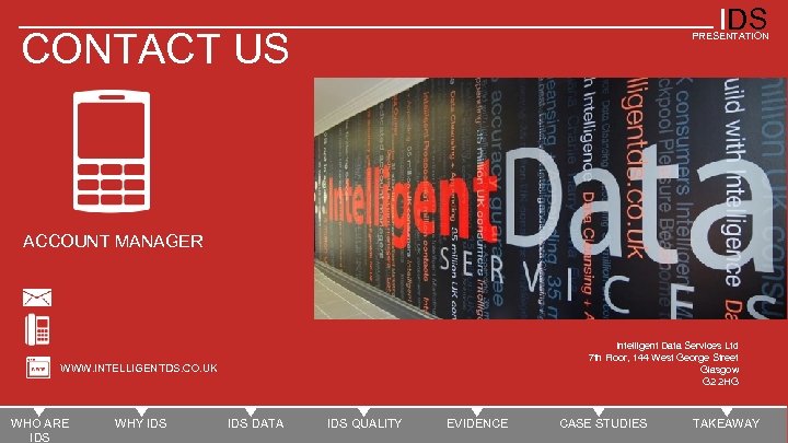 IDS CONTACT US PRESENTATION ACCOUNT MANAGER Intelligent Data Services Ltd 7 th Floor, 144