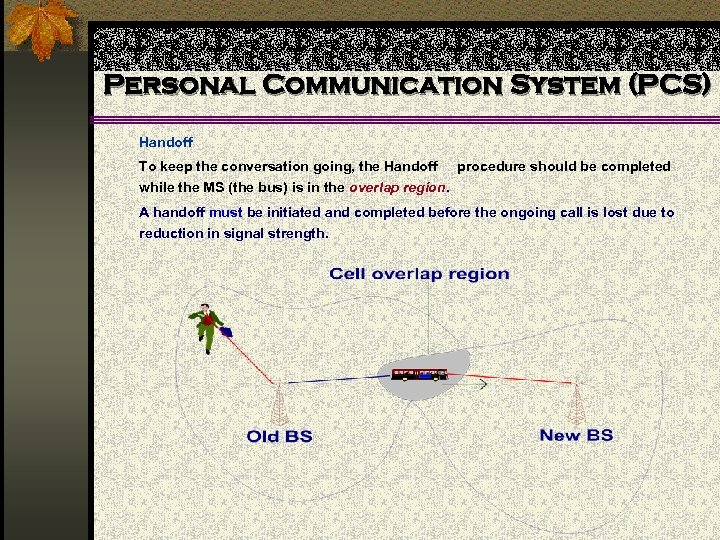 Personal Communication System (PCS) Handoff To keep the conversation going, the Handoff procedure should