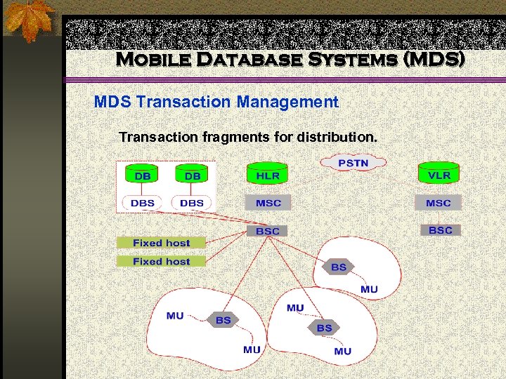 Mobile Database Systems (MDS) MDS Transaction Management Transaction fragments for distribution. 