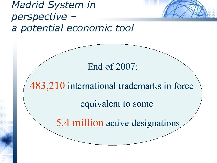 Madrid System in perspective – a potential economic tool End of 2007: • significantly