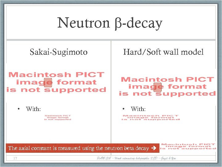 Neutron b-decay Sakai-Sugimoto • With: Hard/Soft wall model • With: The axial constant is