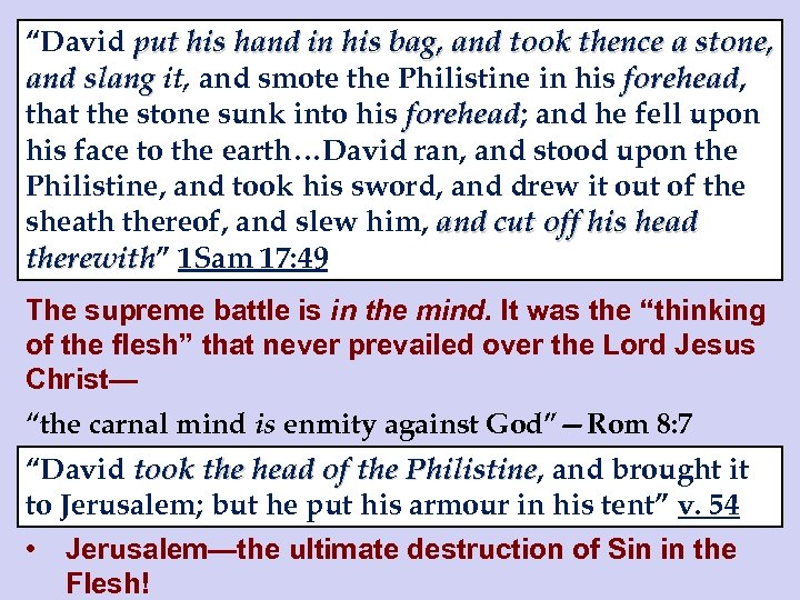 “David put his hand in his bag, and took thence a stone, and slang