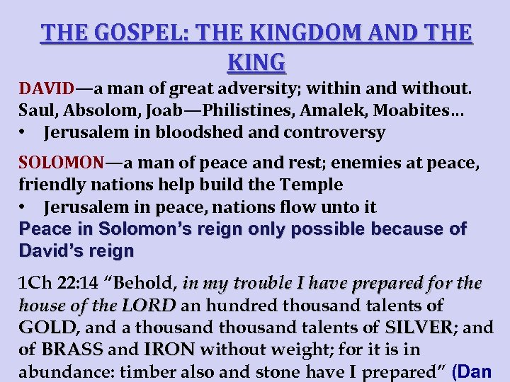 THE GOSPEL: THE KINGDOM AND THE KING DAVID—a man of great adversity; within and