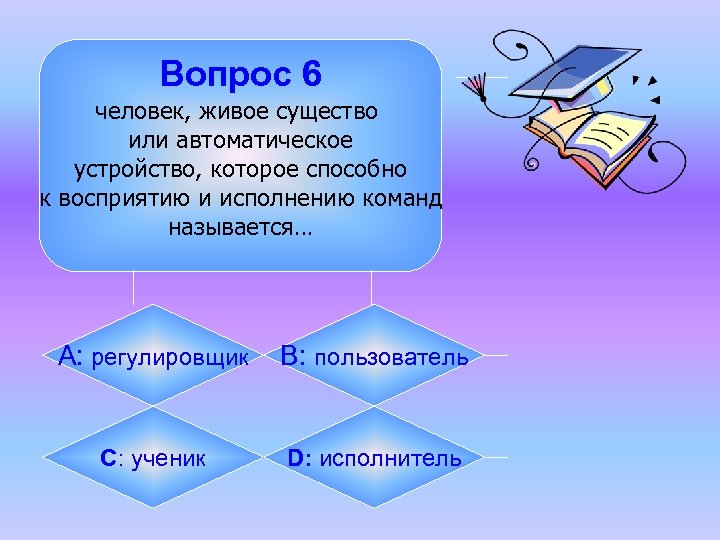 Вопрос 6 человек, живое существо или автоматическое устройство, которое способно к восприятию и исполнению