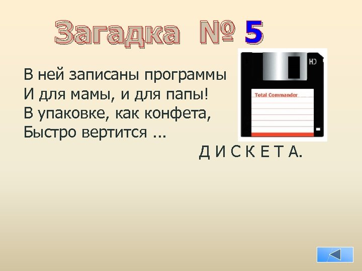 Загадка № 5 В ней записаны программы И для мамы, и для папы! В