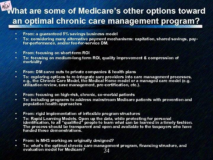 What are some of Medicare’s other options toward an optimal chronic care management program?