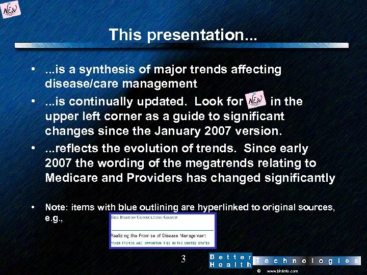 This presentation. . . • . . . is a synthesis of major trends