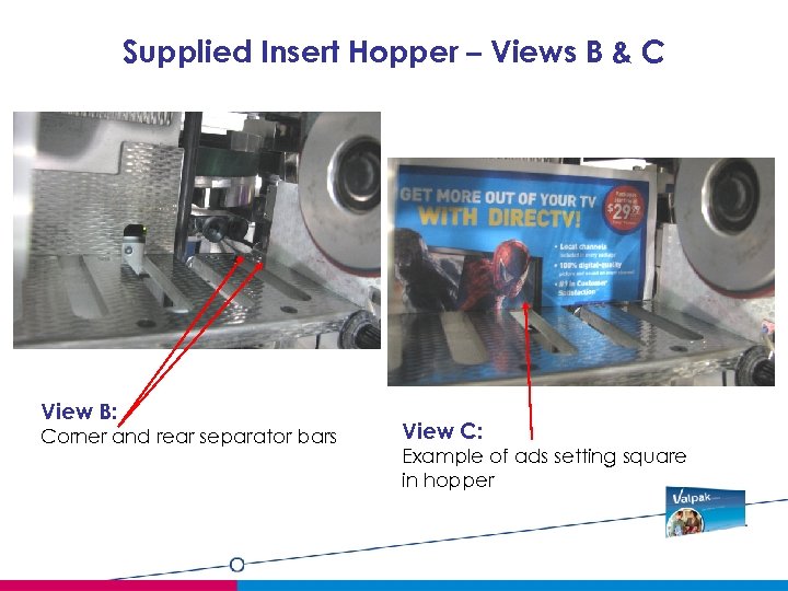 Supplied Insert Hopper – Views B & C View B: Corner and rear separator
