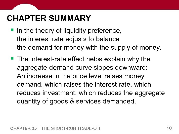 CHAPTER SUMMARY § In theory of liquidity preference, the interest rate adjusts to balance