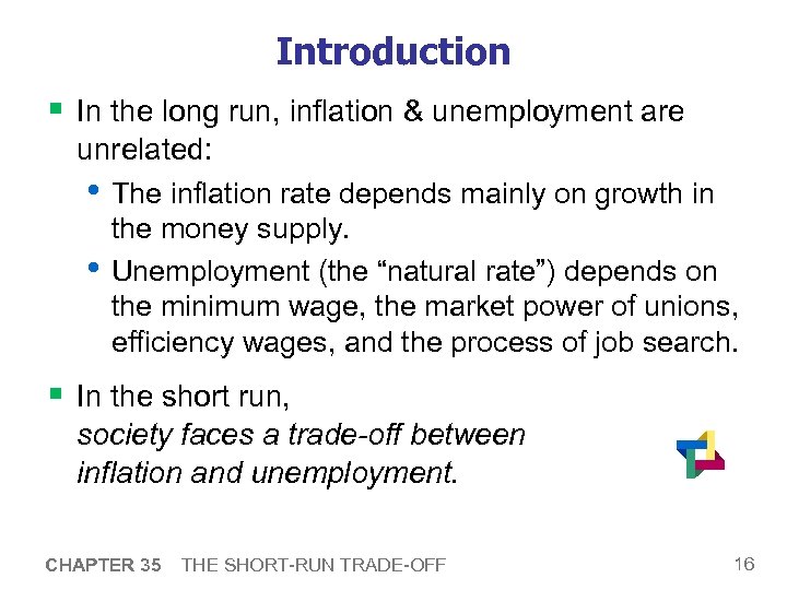 Introduction § In the long run, inflation & unemployment are unrelated: • The inflation