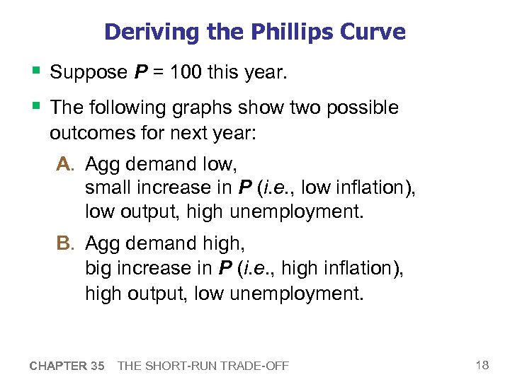 Deriving the Phillips Curve § Suppose P = 100 this year. § The following