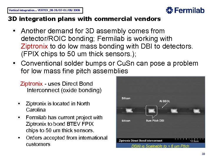 Vertical integration. . . VERTEX_08 28/07 -01/08/2008 3 D integration plans with commercial vendors