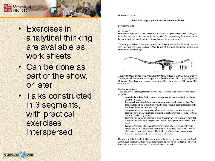  • Exercises in analytical thinking are available as work sheets • Can be