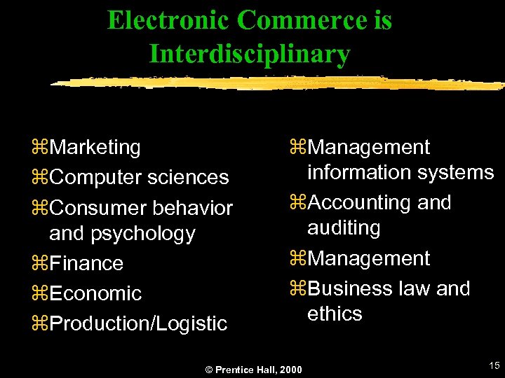 Electronic Commerce is Interdisciplinary z. Marketing z. Computer sciences z. Consumer behavior and psychology