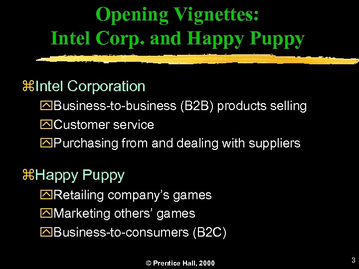 Opening Vignettes: Intel Corp. and Happy Puppy z. Intel Corporation y. Business-to-business (B 2