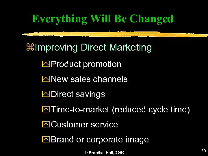 Everything Will Be Changed z. Improving Direct Marketing y. Product promotion y. New sales