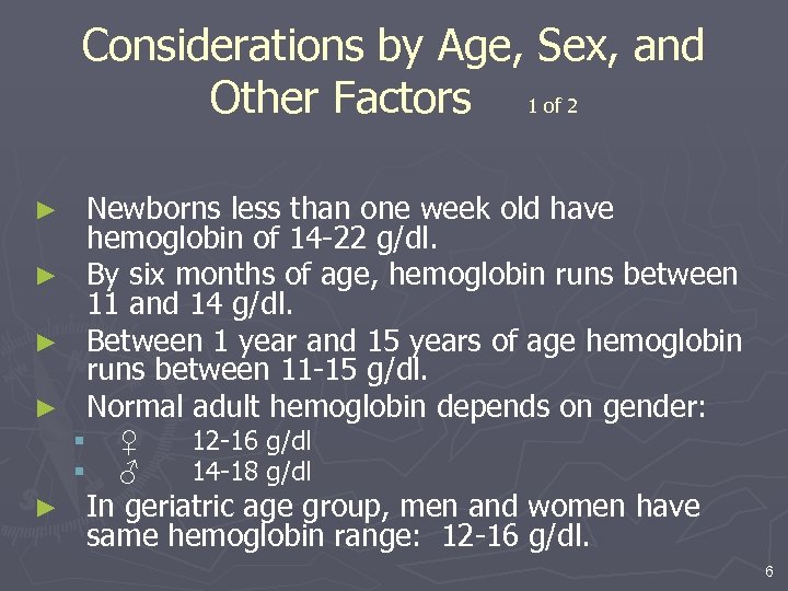 Considerations by Age, Sex, and Other Factors 1 of 2 Newborns less than one