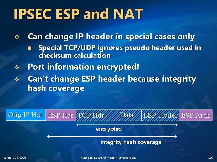 IPSEC ESP and NAT v Can change IP header in special cases only n