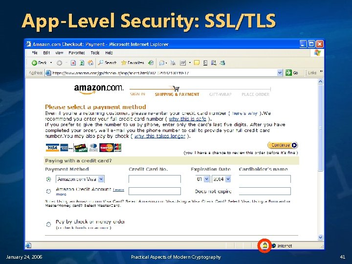 App-Level Security: SSL/TLS January 24, 2006 Practical Aspects of Modern Cryptography 41 