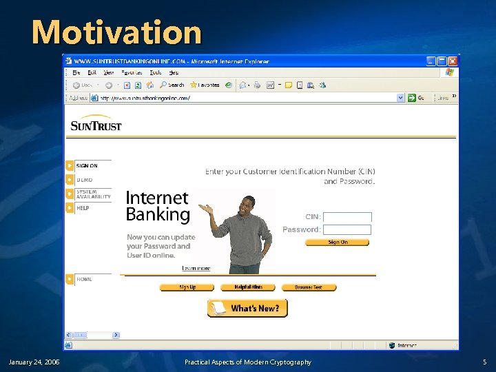 Motivation January 24, 2006 Practical Aspects of Modern Cryptography 5 