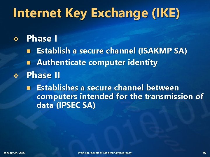 Internet Key Exchange (IKE) v Phase I n n v Phase II n January