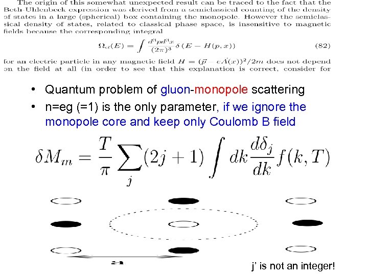  • Quantum problem of gluon-monopole scattering • n=eg (=1) is the only parameter,