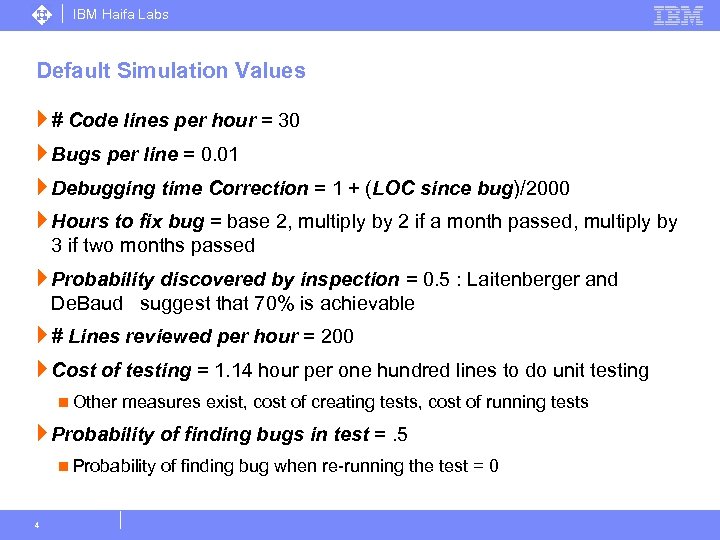 IBM Haifa Labs Default Simulation Values } # Code lines per hour = 30