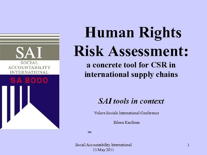 Human Rights Risk Assessment: a concrete tool for CSR in international supply chains SAI