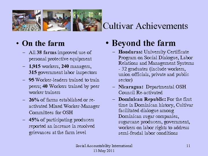 Cultivar Achievements • Beyond the farm • On the farm – All 38 farms