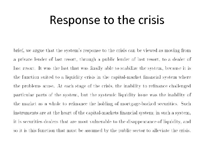 Response to the crisis 