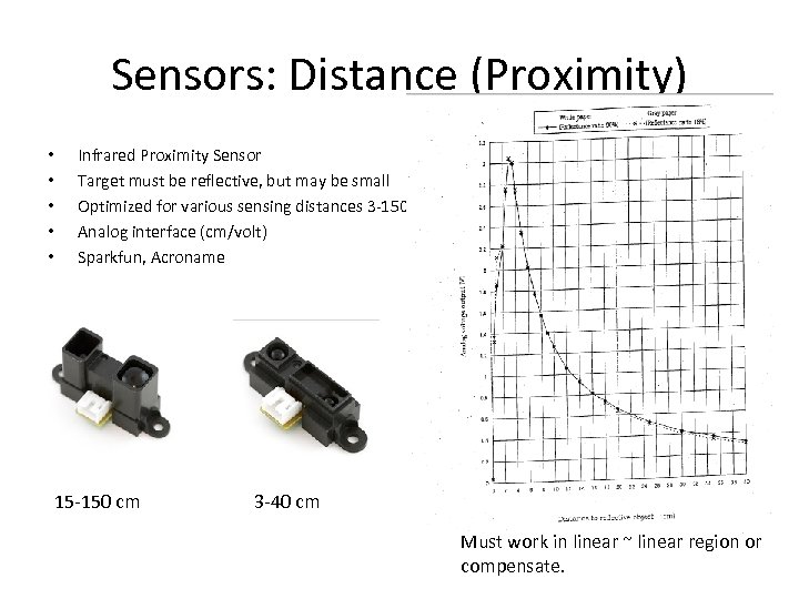 Sensors: Distance (Proximity) • • • Infrared Proximity Sensor Target must be reflective, but