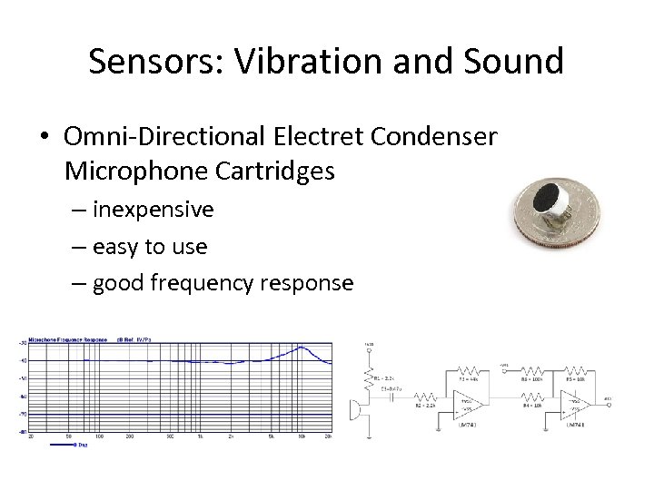 Sensors: Vibration and Sound • Omni-Directional Electret Condenser Microphone Cartridges – inexpensive – easy