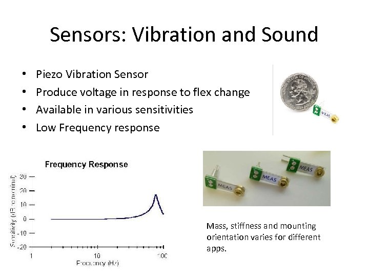 Sensors: Vibration and Sound • • Piezo Vibration Sensor Produce voltage in response to