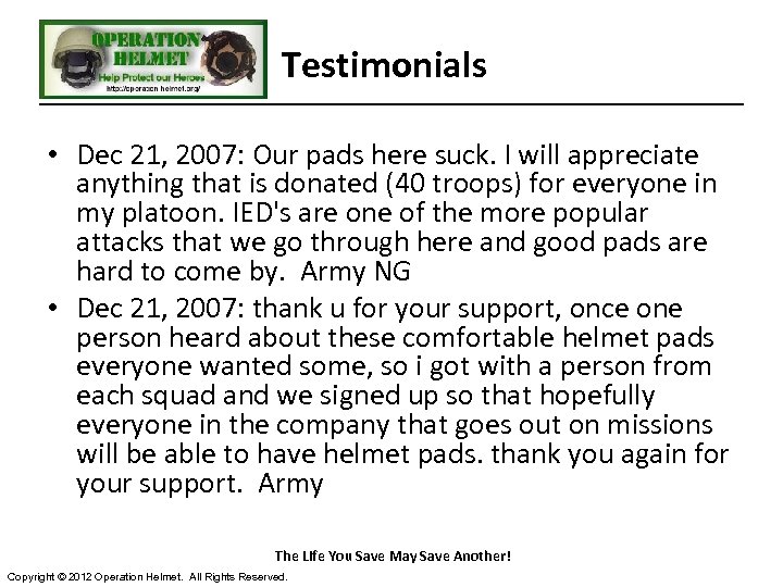 Testimonials • Dec 21, 2007: Our pads here suck. I will appreciate anything that