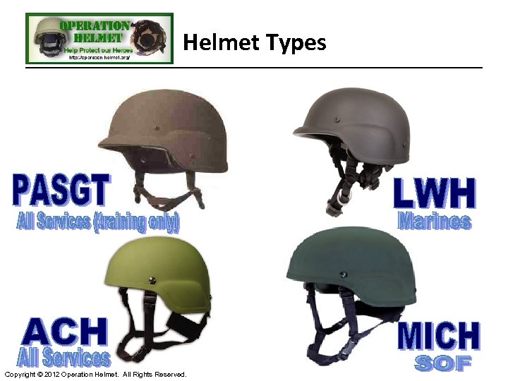 Helmet Types Copyright © 2012 Operation Helmet. All Rights Reserved. 
