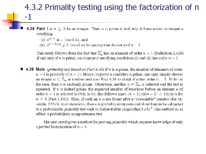 4. 3. 2 Primality testing using the factorization of n -1 ㅇ 