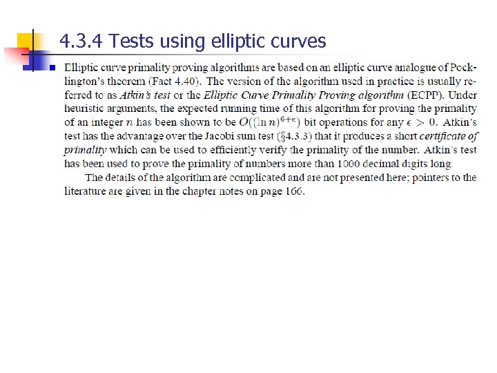 4. 3. 4 Tests using elliptic curves d 