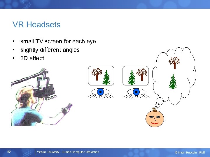 VR Headsets • small TV screen for each eye • slightly different angles •