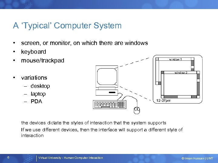 A ‘Typical’ Computer System • screen, or monitor, on which there are windows •