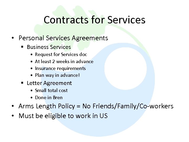 Contracts for Services • Personal Services Agreements § Business Services • • Request for