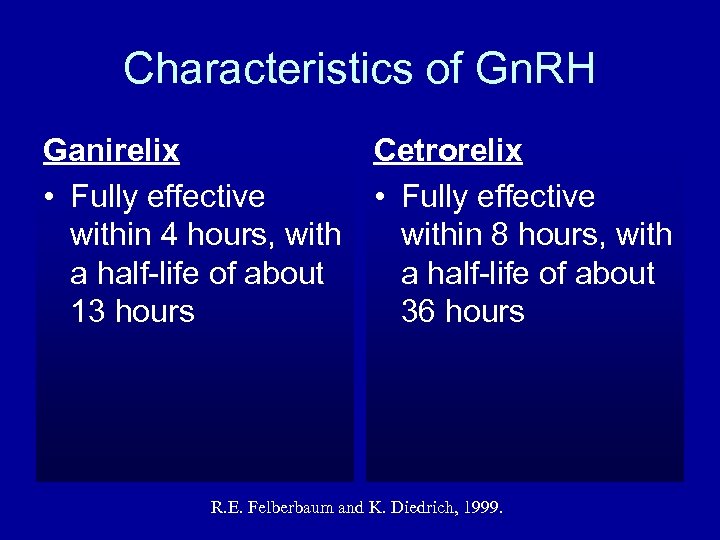 Characteristics of Gn. RH Ganirelix Cetrorelix • Fully effective within 4 hours, within 8