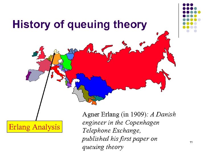 History of queuing theory Erlang Analysis Agner Erlang (in 1909): A Danish engineer in