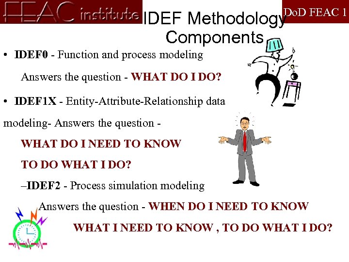 Do. D FEAC 1 IDEF Methodology Components • IDEF 0 - Function and process
