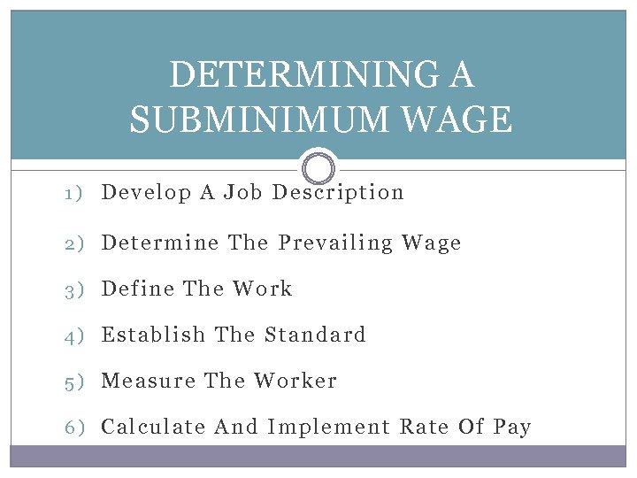 DETERMINING A SUBMINIMUM WAGE 1) Develop A Job Description 2) Determine The Prevailing Wage