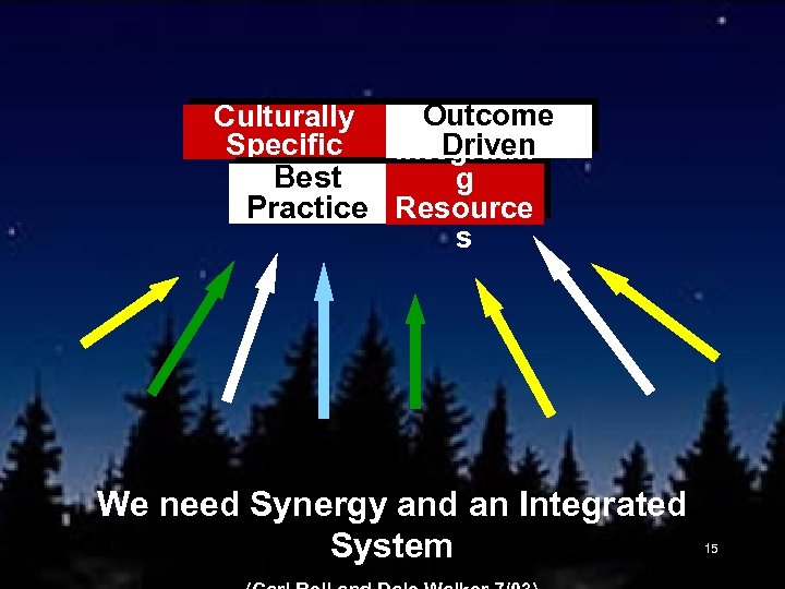 Outcome Culturally Driven Specific Integratin Best g Practice Resource s We need Synergy and