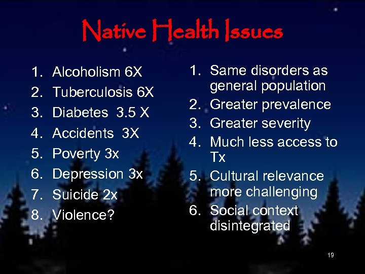Native Health Issues 1. 2. 3. 4. 5. 6. 7. 8. Alcoholism 6 X