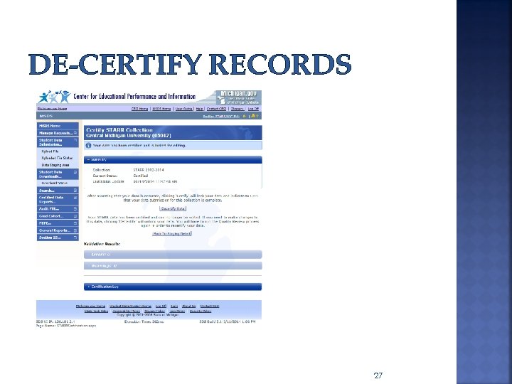 DE-CERTIFY RECORDS 27 