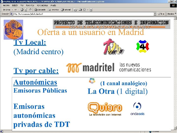 Oferta a un usuario en Madrid Tv Local: (Madrid centro) Tv por cable: Canal